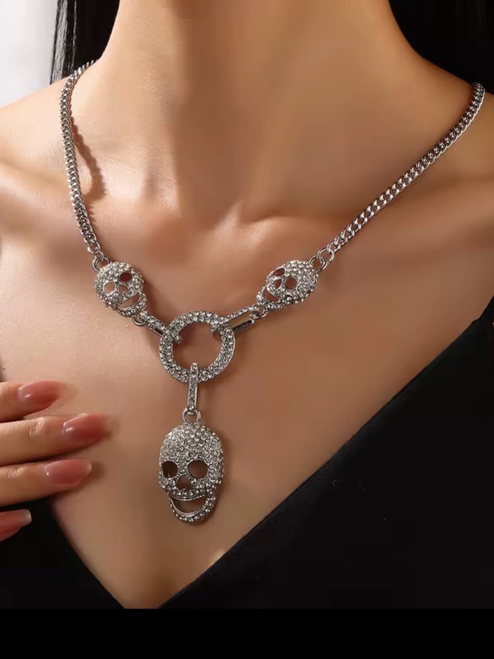 Crystal Skull Pendant Silver color Necklace - Women Jewelry